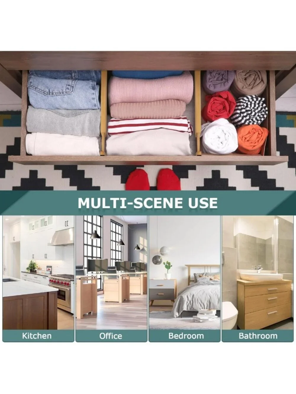 Adjustable Bamboo Drawer Dividers 4-Pack | Expandable Kitchen & Closet Organizer